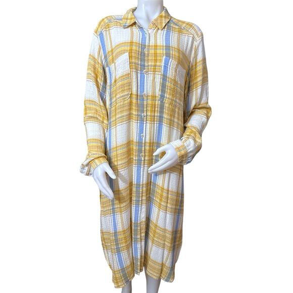 Pilcro by Anthropologie Side-Slit Maxi Tunic Button Down Plaid Size Large - Picture 1 of 12